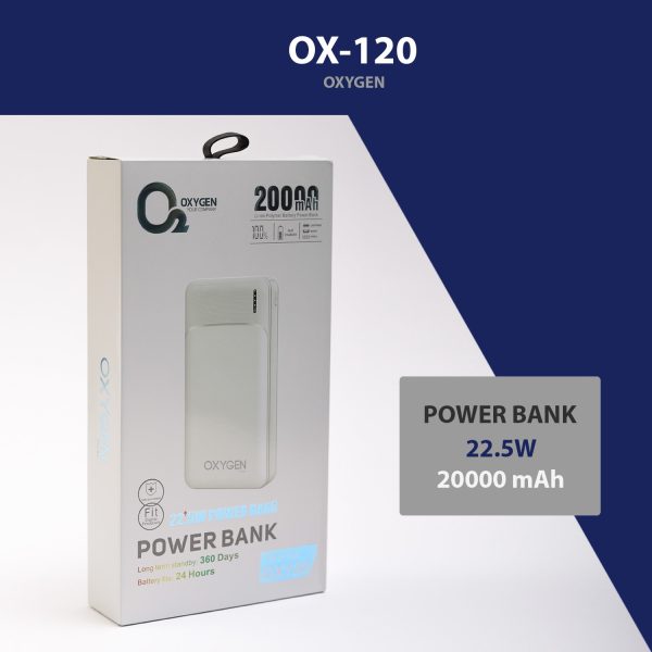 پاوربانک اکسیژن مدل OX120 ظرفیت 20000 میلی‌ آمپر ساعت