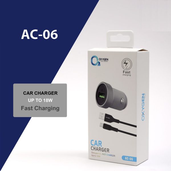 شارژر فندکی 18 وات اکسیژن مدل AC-06 به همراه کابل تبدیل USB-C